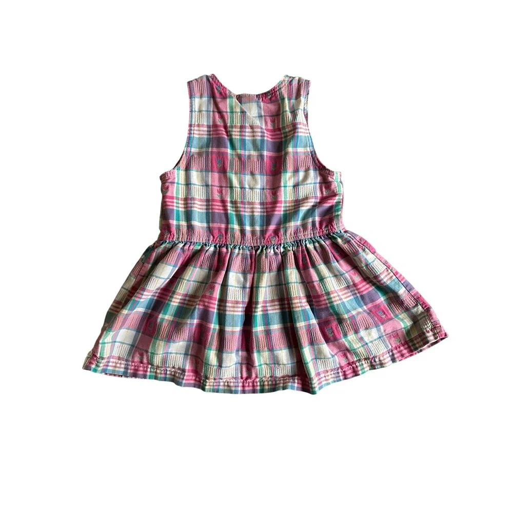 FLAWS Vintage Oshkosh Plaid Tartan Dress Girl 6 Girlhoodcore Cottagecore Floral